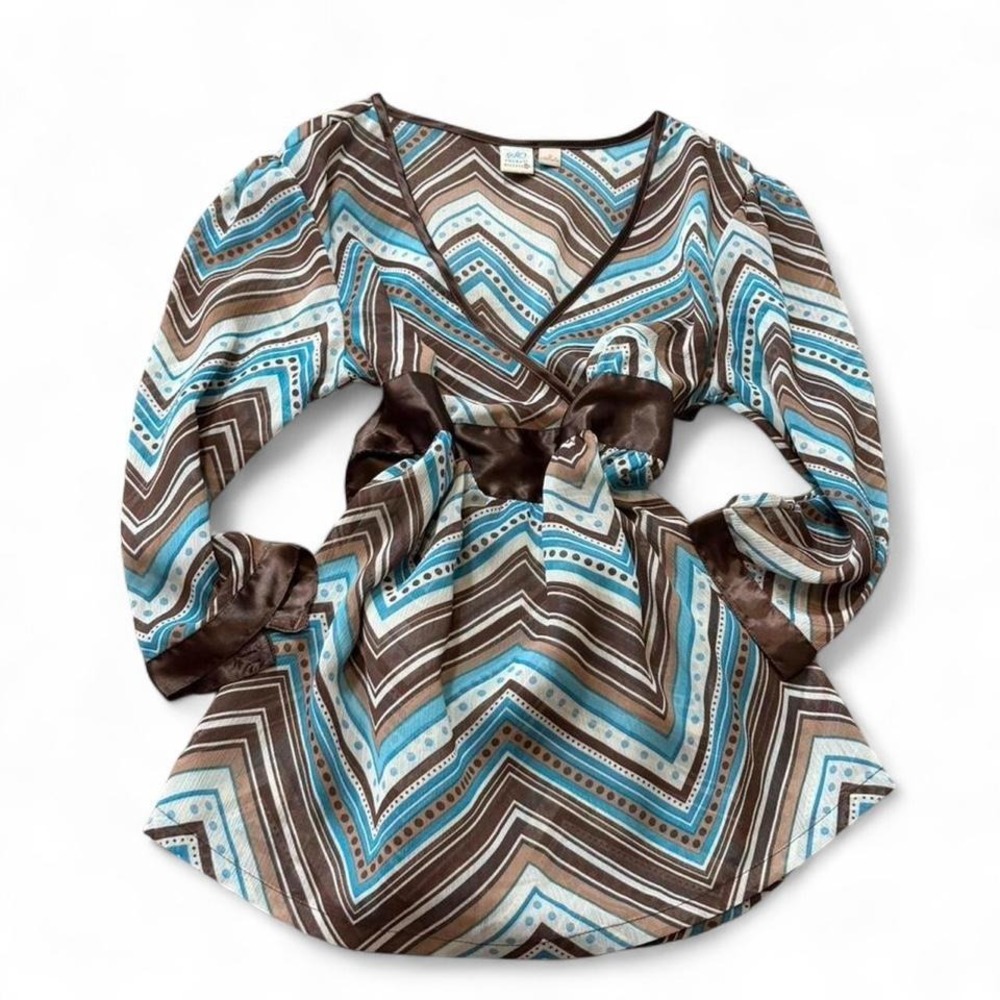Y2K SO Brown & Teal Chevron Blouse, Women's Size S